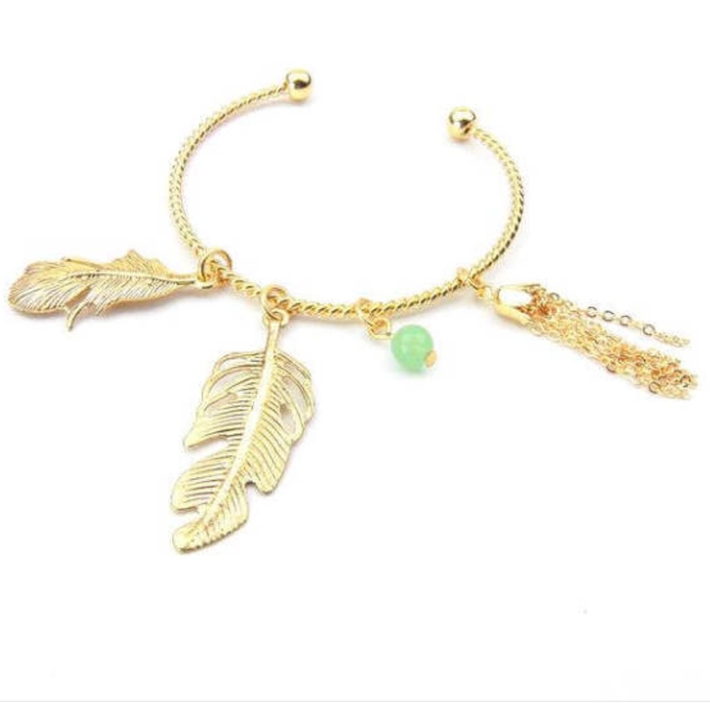 Feather Charm Cuff Bracelet